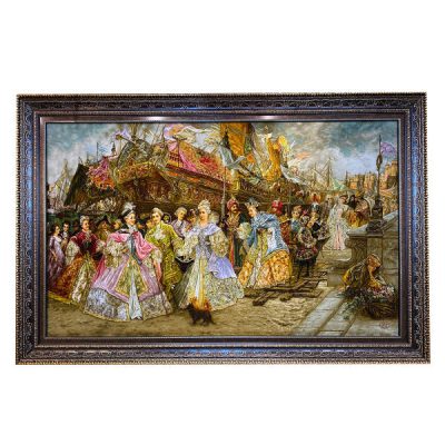 Hand-Knotted Persian Pictorial Rug from Tabriz Depicting Napoleon’s Ship