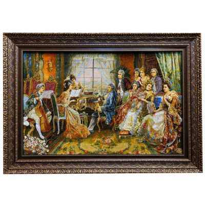 Hand-Knotted Persian Pictorial Rug from Tabriz Depicting Piano