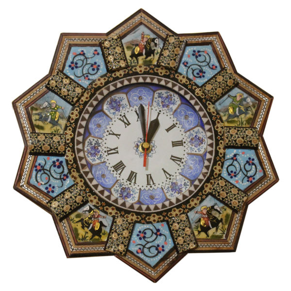 Handcrafted Persian Wooden Wall Clock - Khatam Marquetry Art, Behdad