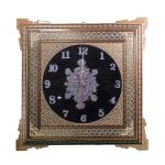 Handcrafted Persian Wooden Wall Clock – Khatam Marquetry Art, Black