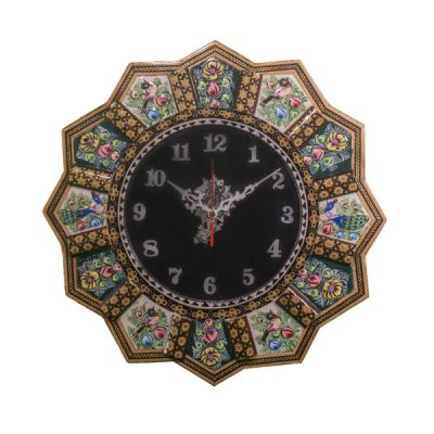 Handcrafted Persian Wooden Wall Clock – Khatam Marquetry Art, Golban