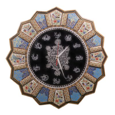 Handcrafted Persian Wooden Wall Clock – Khatam Marquetry Art, Golnaz