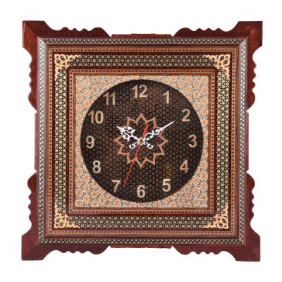 Handcrafted Persian Wooden Wall Clock – Khatam Marquetry Art, Hivana