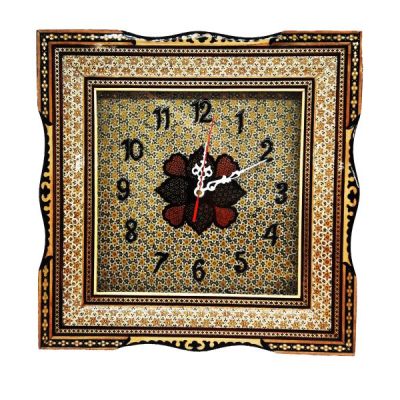 Handcrafted Persian Wooden Wall Clock – Khatam Marquetry Art, Mahan