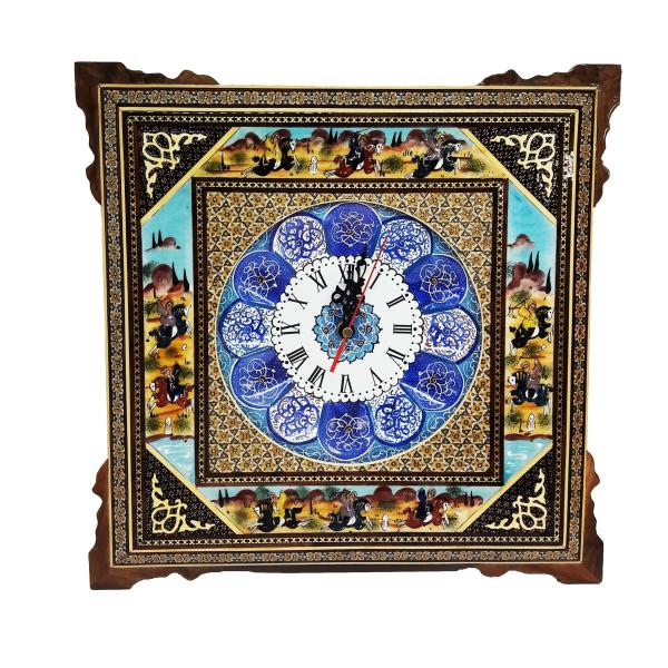 Handcrafted Persian Wooden Wall Clock - Khatam Marquetry Art, Mahsan
