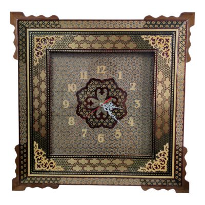 Handcrafted Persian Wooden Wall Clock – Khatam Marquetry Art, Nafis