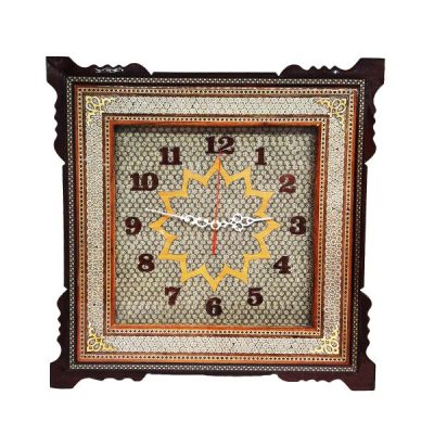 Handcrafted Persian Wooden Wall Clock – Khatam Marquetry Art, Rana