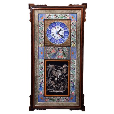 Handcrafted Persian Wooden Wall Clock – Khatam Marquetry Art, Simorgh