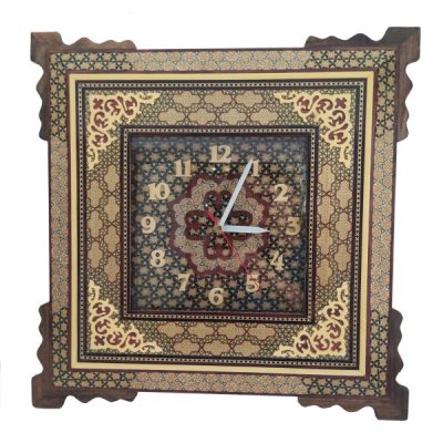Handcrafted Persian Wooden Wall Clock – Khatam Marquetry Art, Arad