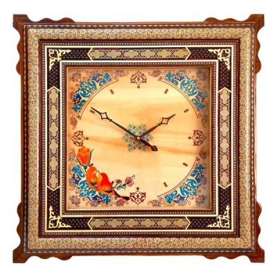 Handcrafted Persian Wooden Wall Clock – Khatam Marquetry Art, Araz