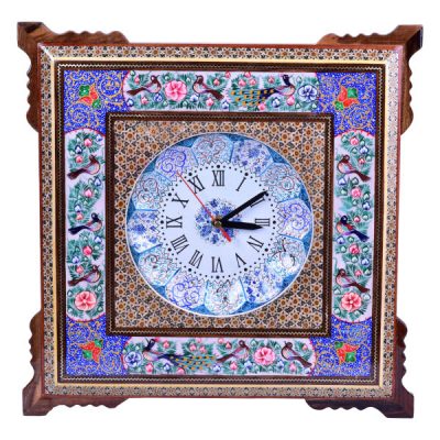 Handcrafted Persian Wooden Wall Clock – Khatam Marquetry Art, Asa