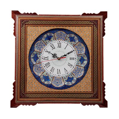 Handcrafted Persian Wooden Wall Clock – Khatam Marquetry Art, Parvaresh II