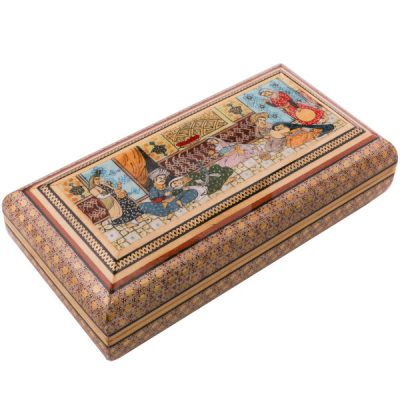 Handcrafted Wooden Jewelry Box with Persian Khatam Design – Mahtan