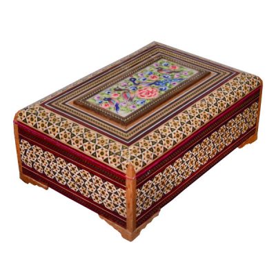 Handcrafted Wooden Jewelry Box with Persian Khatam Design – Zhina