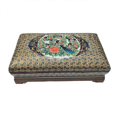 Handcrafted Wooden Jewelry Box with Persian Khatam Design – Birds