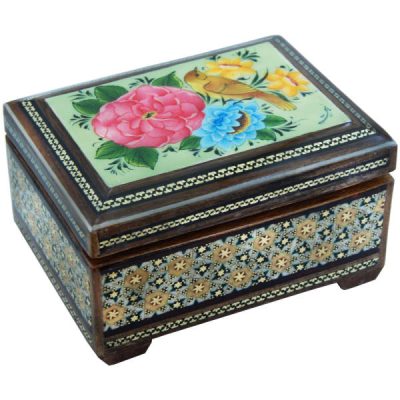 Handcrafted Wooden Jewelry Box with Persian Khatam Design – Flower
