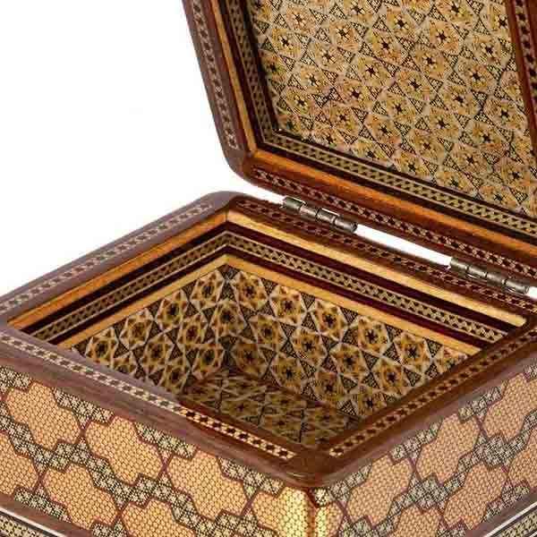 Handcrafted Wooden Jewelry Box with Persian Khatam Design – Kamrani