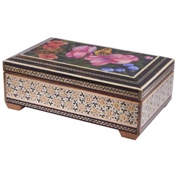 Handcrafted Wooden Jewelry Box with Persian Khatam Design - Nazgol