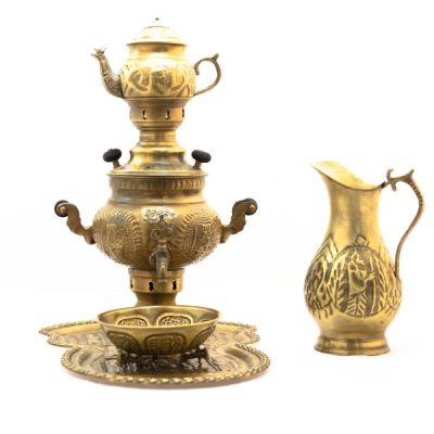 Persian Brass Samovar Decorative Coal Tea Maker Floral Motifs 2-Liter