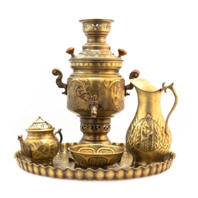 Persian Brass Samovar Decorative Coal Tea Maker Floral Motifs 3-Liter