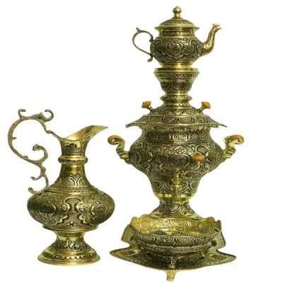 Persian Brass Samovar Decorative Coal Tea Maker Floral Motifs