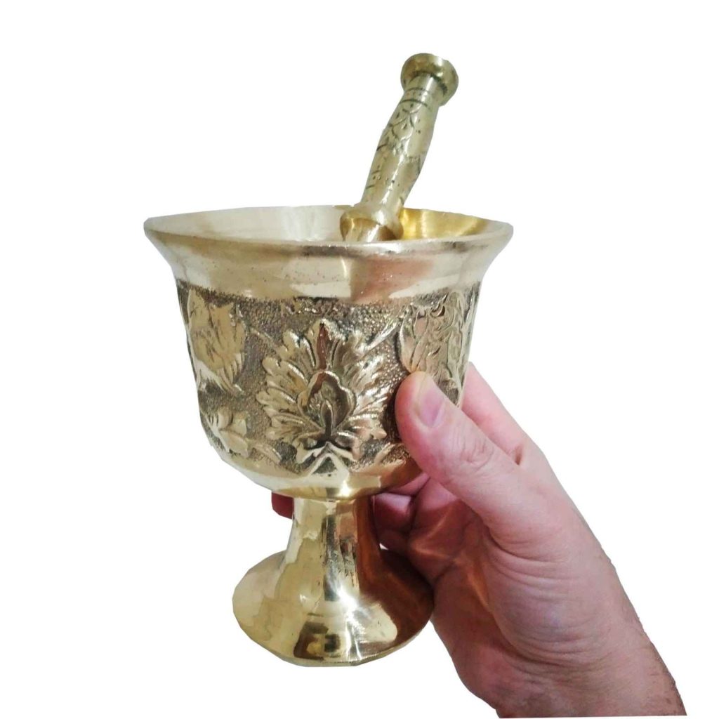 Brass Mortar & Pestle with Traditional Persian Floral Pattern Ahoura