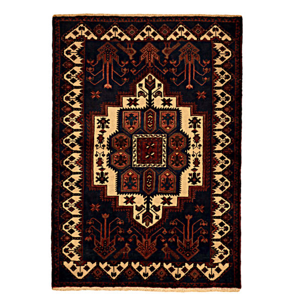 Persian Carpet Intricately Hand-Knotted Medallion Wool Navy Blue