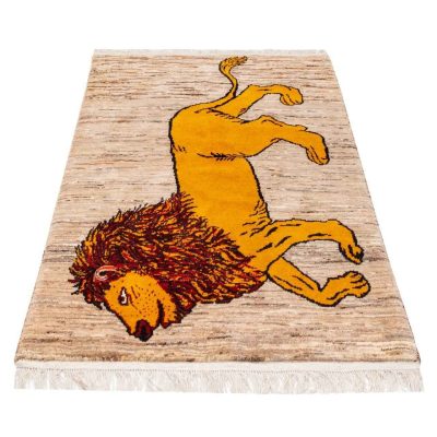 Persian Gabbeh Wool Rug Handwoven with Animal Motifs Golden Lion