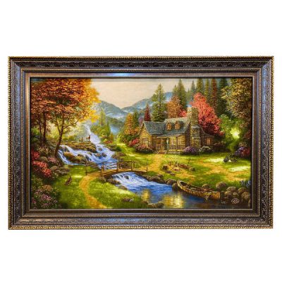 Hand-Knotted Persian Pictorial Rug from Tabriz Depicting Rural Landscape