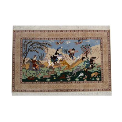 Hand-Knotted Persian Pictorial Rug Depicting Lions