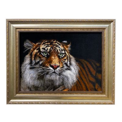Hand-Knotted Persian Pictorial Rug from Tabriz Depicting Tiger