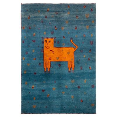 Persian Gabbeh Wool Rug Handwoven with Animal Motifs Cat II