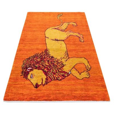 Persian Gabbeh Wool Rug Handwoven with Animal Motifs Lion II