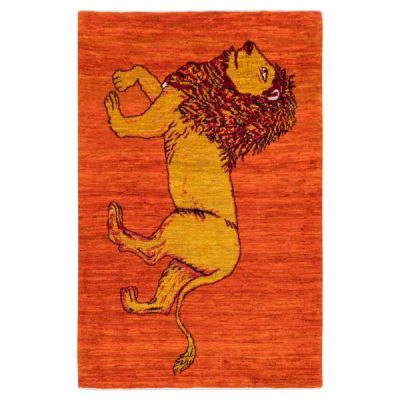 Persian Gabbeh Wool Rug Handwoven with Animal Motifs Lion II