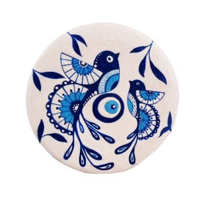 Decorative Pottery Plate Hand-Painted Blue Birds