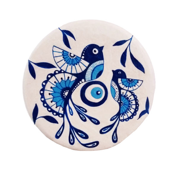 Decorative Pottery Plate Hand-Painted Blue Birds