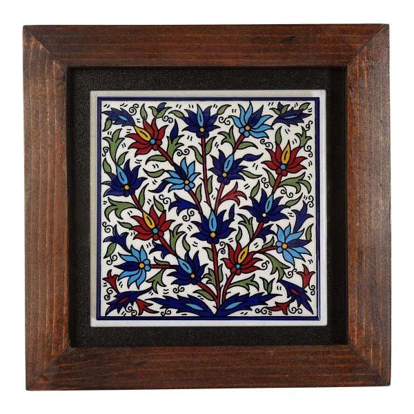 Decorative Persian Framed Ceramic Tile - Flower