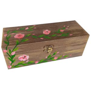 Wooden Box for Gift Giving with Artistic Pattern Pink Flower