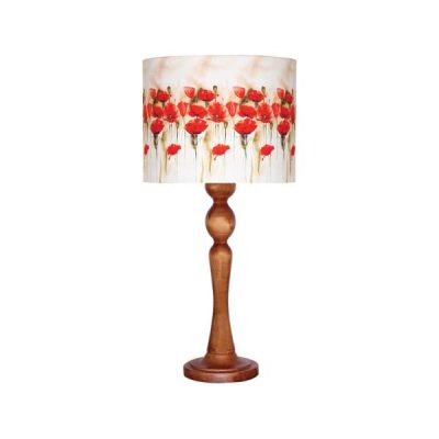 Traditional Wooden Table Lamp with Flowers Lampshade