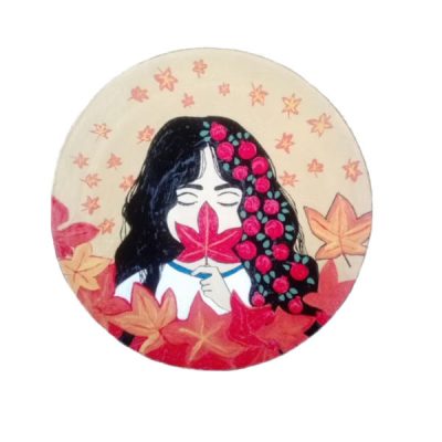 Decorative Pottery Plate Hand-Painted Autumn Girl