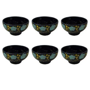 Set of 6 Iranian Pottery Bowls Model Navy Blue