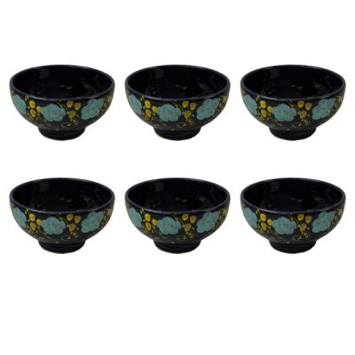 Handcrafted Pottery Bowl with Flowers Design – For Yogurt, Desserts, Salad, & Noodles (Set of 6)