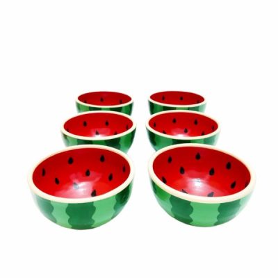 Set of 6 Handmade Decorative Pottery Bowls Watermelon II