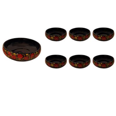 Handcrafted Pottery Bowl – For Yogurt, Desserts, Salad, & Noodles | Golden Flower (Set of 7)