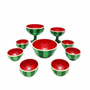 Set of 9 Iranian Pottery Bowls Model Watermelon