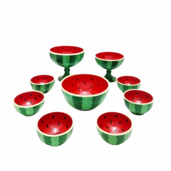 Set of 9 Persian Handmade Decorative Pottery Bowls Model Watermelon