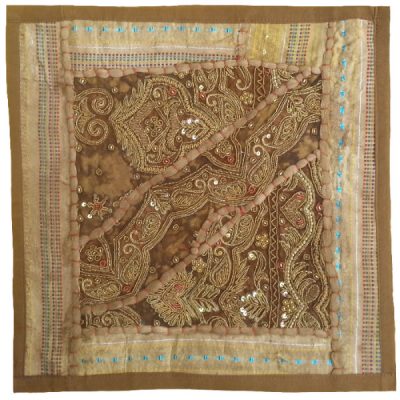 Embroidered Cushion Cover – Brown Suzani Design