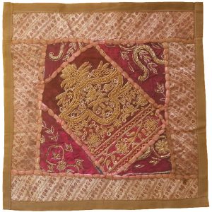 Embroidered Cushion Cover – Dark Red Design