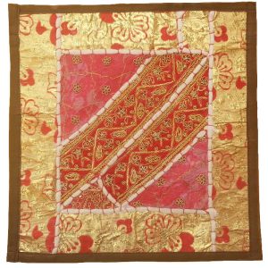 Embroidered Cushion Cover – Red with Golden Suzani Design