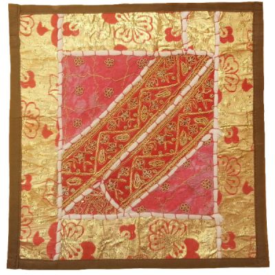 Embroidered Cushion Cover – Red with Golden Suzani Design